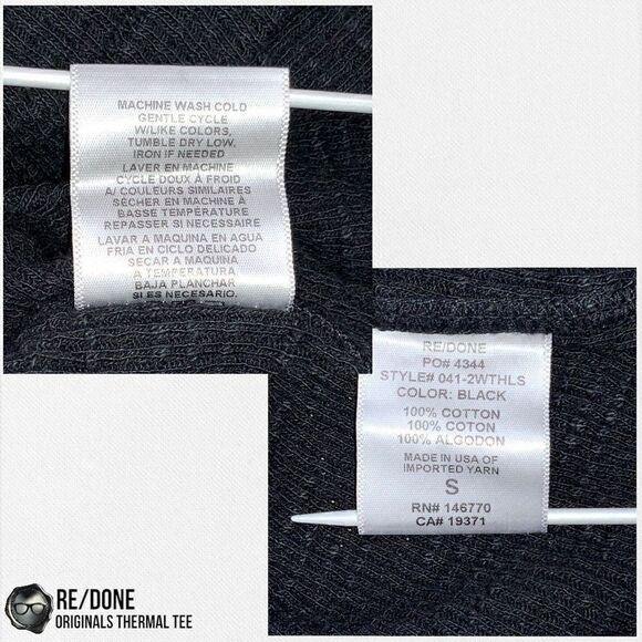 RE/DONE ORIGINALS WOMEN’S THERMAL KNIT LONG SLEEVE TEE SHIRT IN BLACK SIZE SMALL - Picture 11 of 13